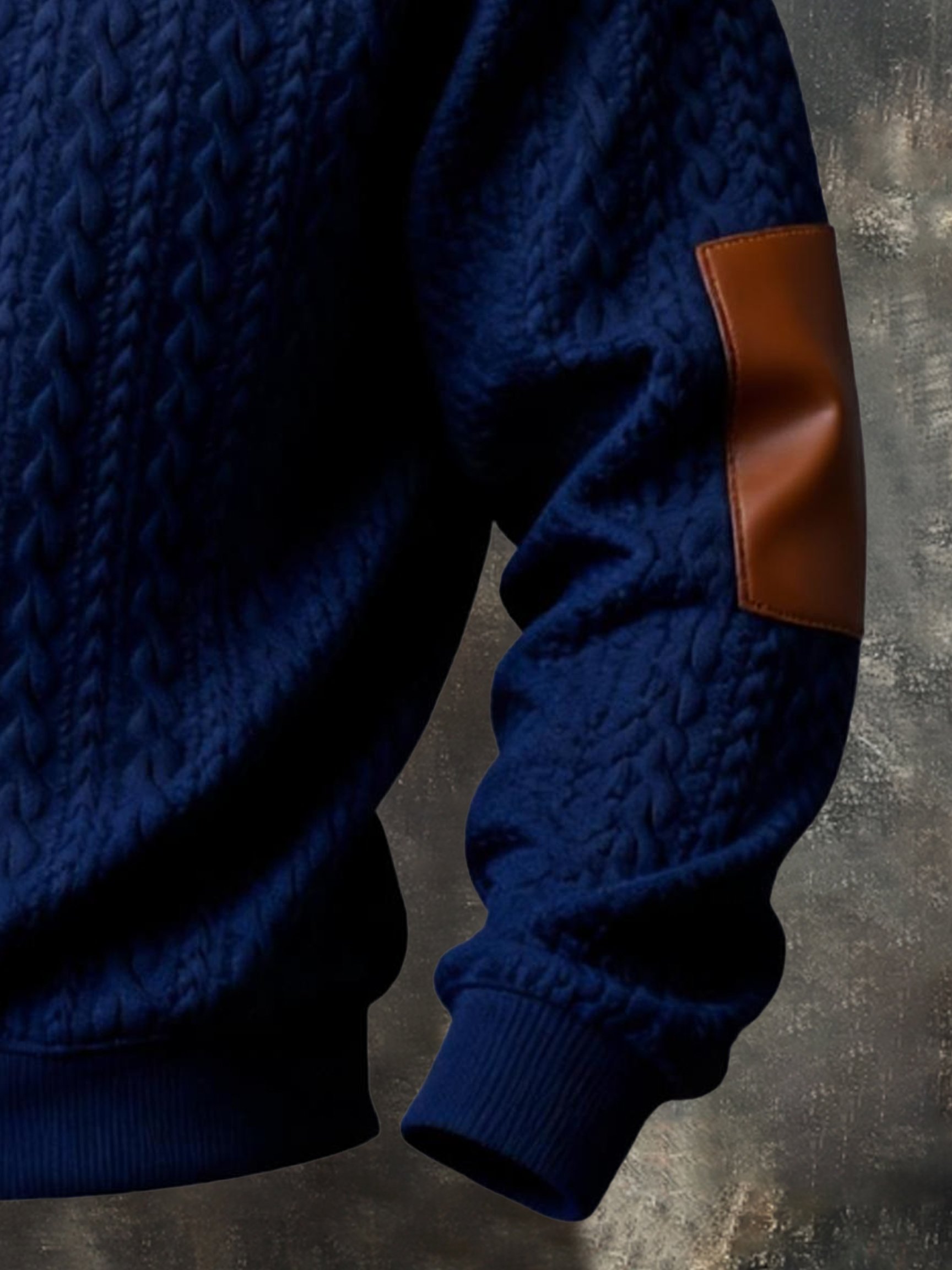Sudadera vintage-Style texturizado cuero Paneling Comfortable con cierre para hombre