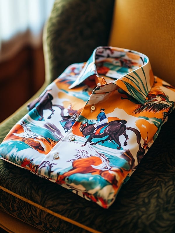 Camisa Western Equestrian estampado de manga larga para hombre