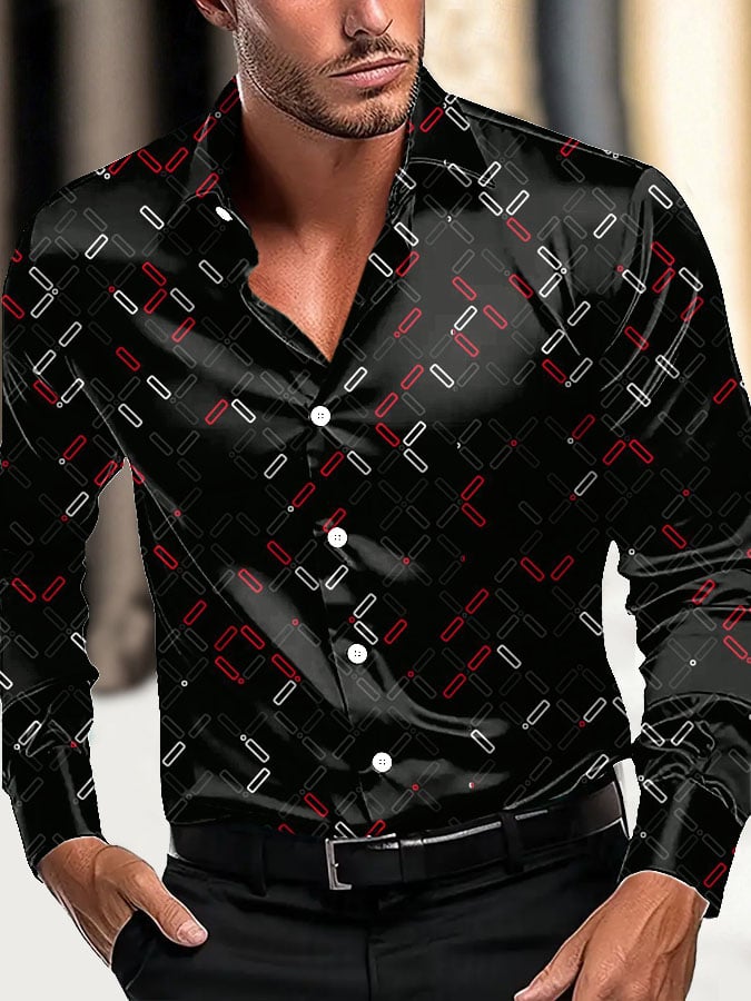 para hombre casual ejecutivo Geometric Satin camisa