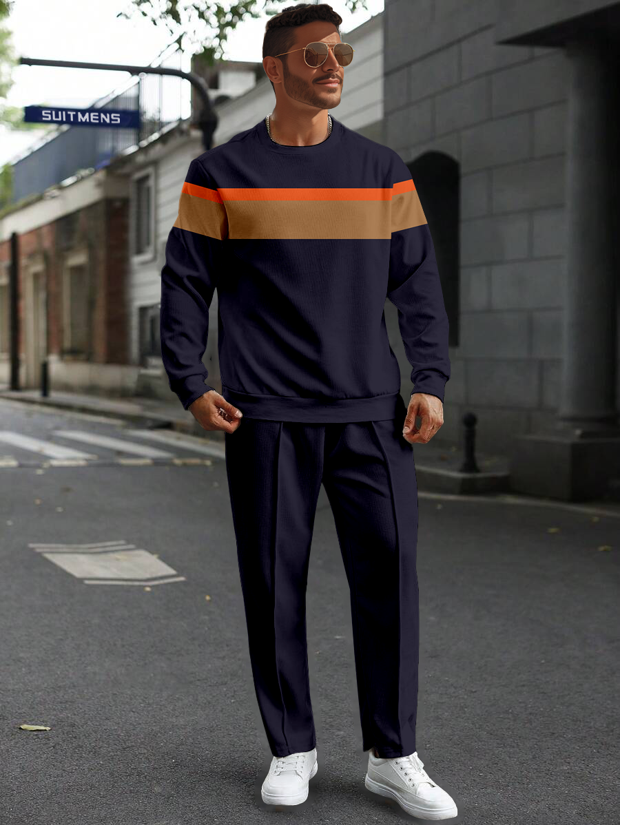Colorblock Round Neck casual Sports Set 069 para hombre