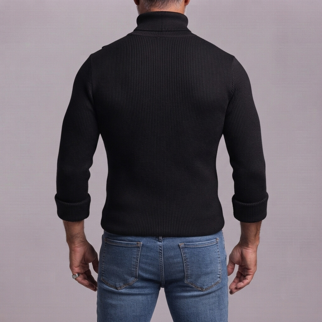 para hombre White Ribbed tejidoted Turtleneck Asymmetric Button Slim-Fit de manga larga camiseta