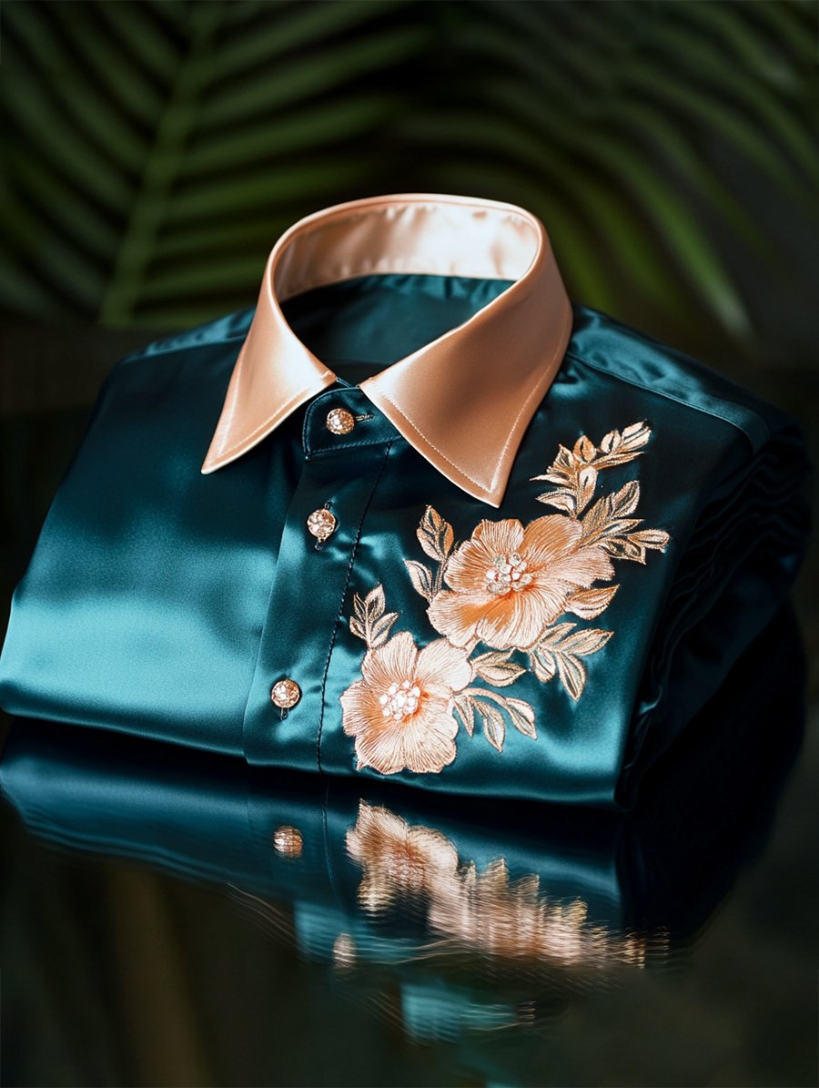 Camisa satén Luxe de manga larga con botones para hombre