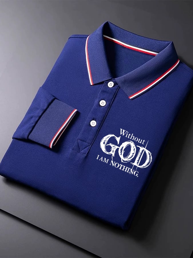 Camisa polo vintage Faith “Without God I Am Nothing,” de manga largas para hombre