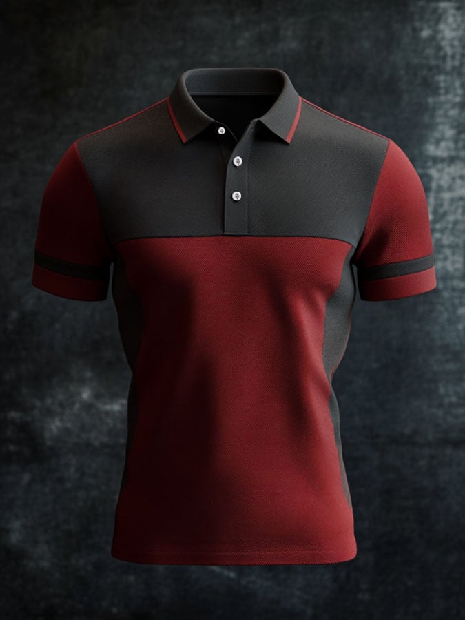 Camisa polo casual clásico Contrast Color estampado ejecutivo de manga corta para hombre