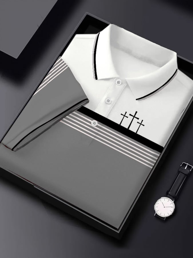 Camisa polo retro Faith casual estampado de manga corta para hombre