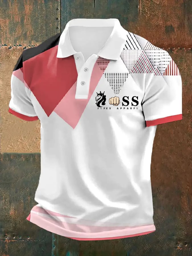 Camisa polo retro Letter estampado casual para hombre