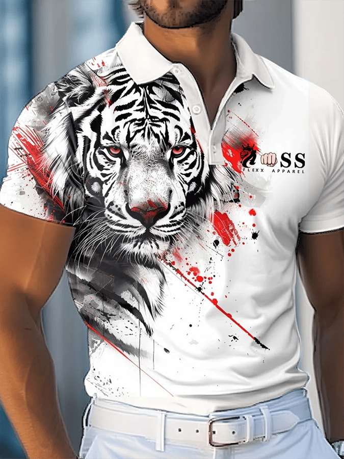 Camisa polo retro Letter Design ejecutivo Contrast solapa de manga corta para hombre