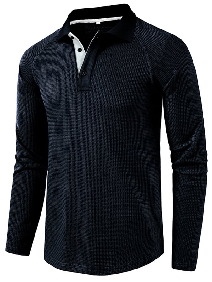 Camisa polo Athletic casual Waffle de manga larga Half Button