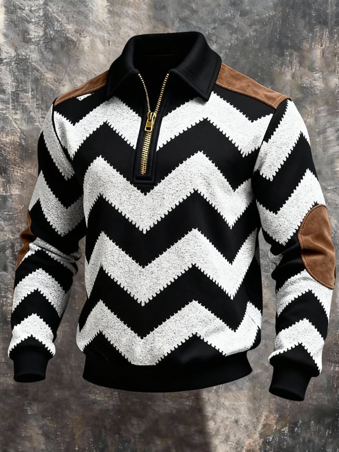 Sudadera retro en bloques de color estampado cierre para hombre