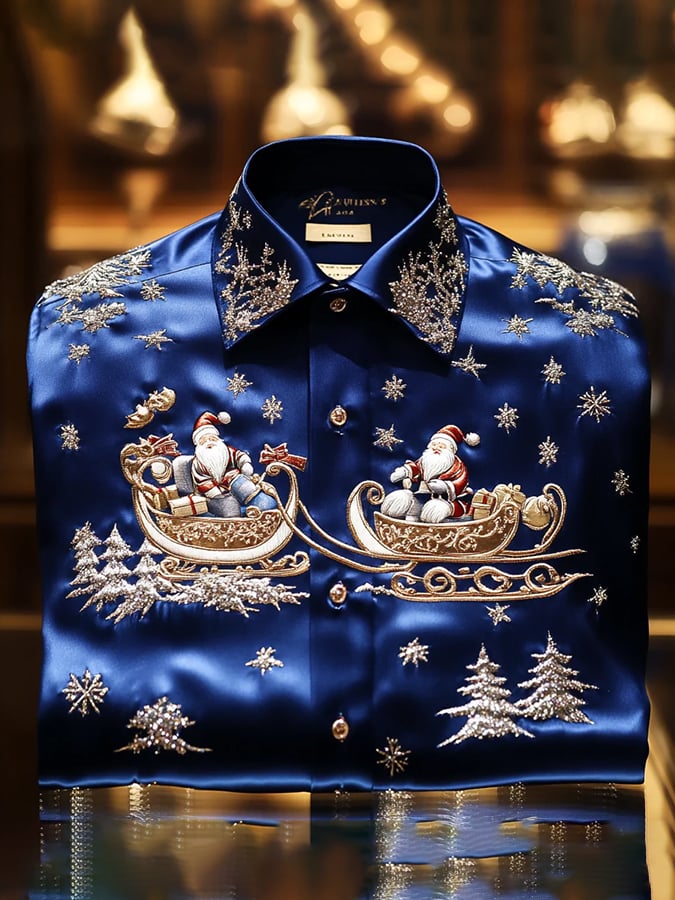 Camisa seda Christmas de lujo ejecutivo de manga larga para hombre