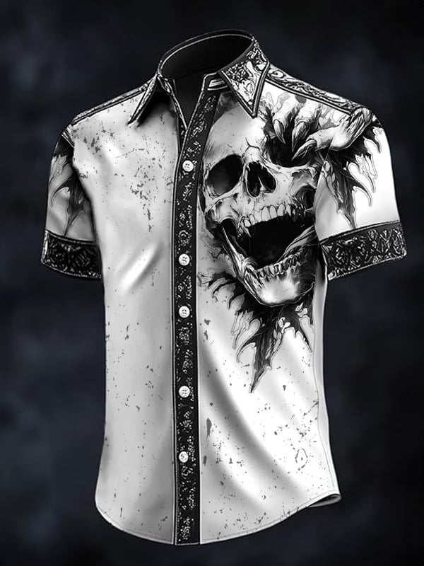 Camisa retro Western estampado de manga corta para hombre