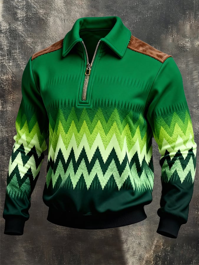 Sudadera St. Patrick's Day estampado Color-Block con cierre con gorrasucha para hombre