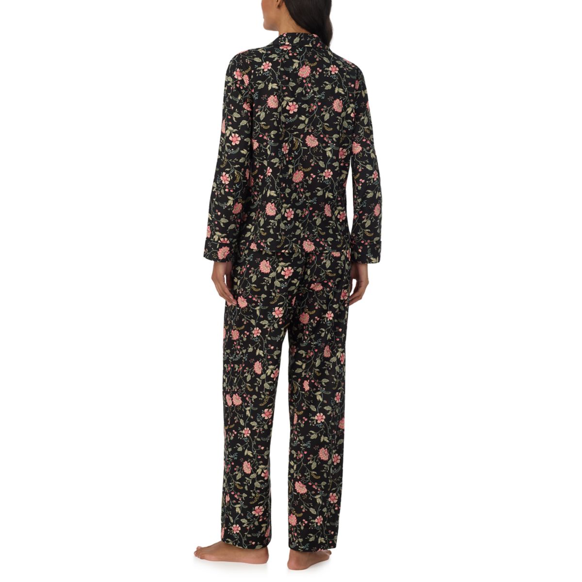 Women's Long Sleeve Notch Collar Shirt and Long Pants Pajama Set - 2