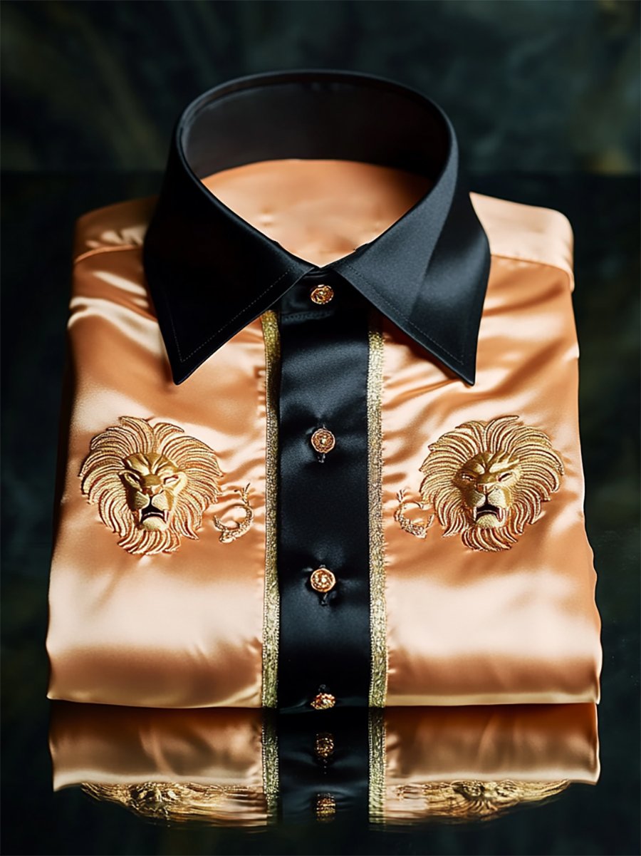 Camisa satén Luxe de manga larga con botones para hombre