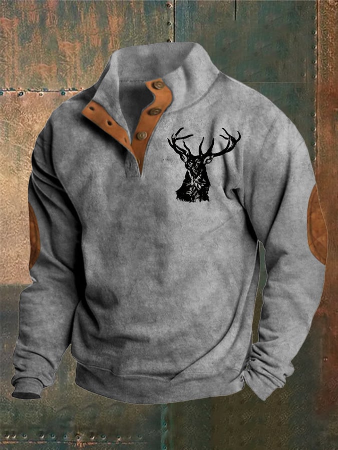 Sudadera Western Style estampado Stand cuello Button para hombre