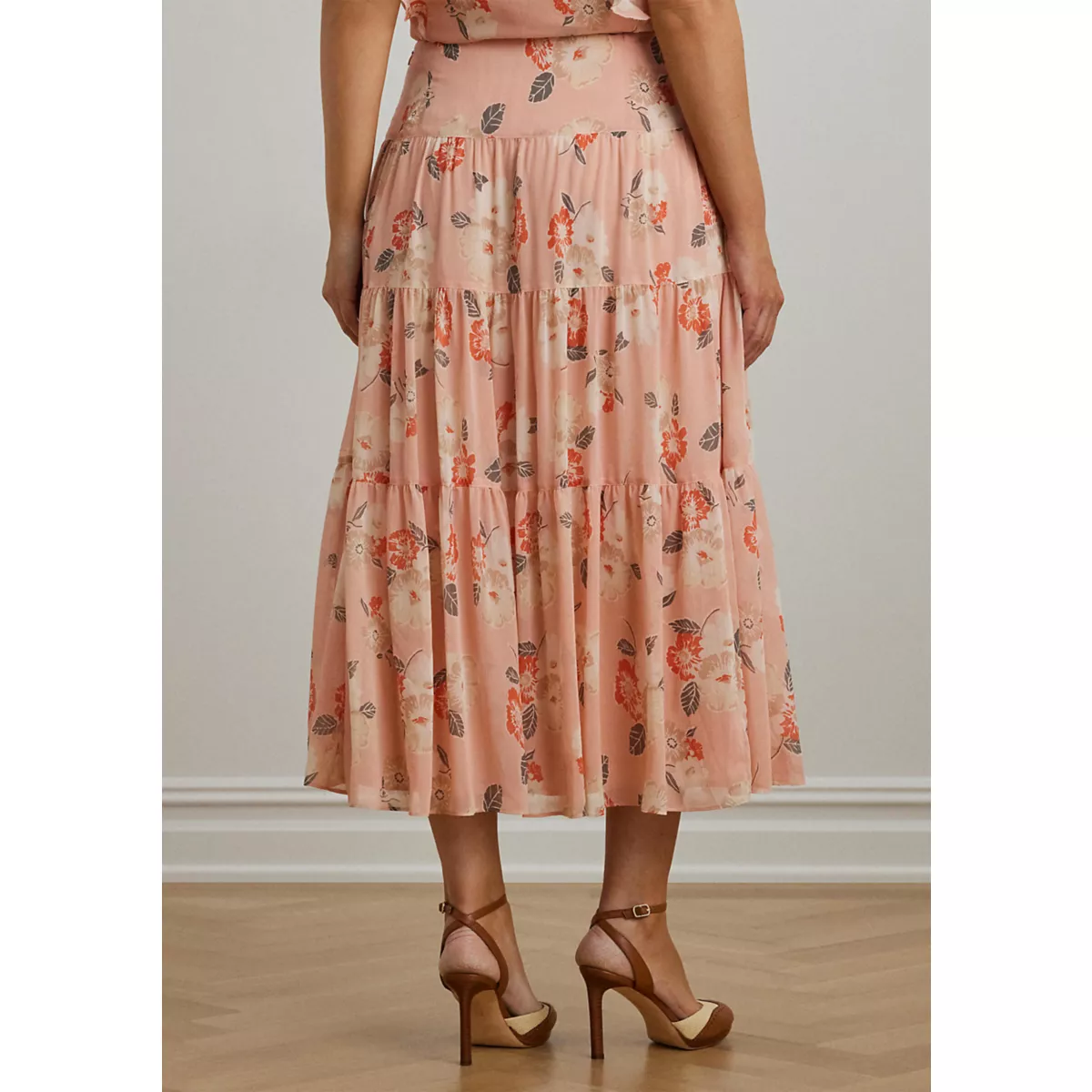 Plus Size Floral Crinkle Georgette Tiered Skirt - 2