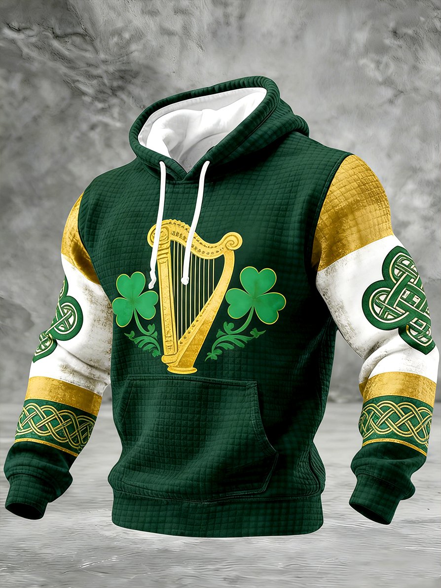 Sudadera vintage Lucky St. Patrick's Day Art Texture con gorrasucha para hombre