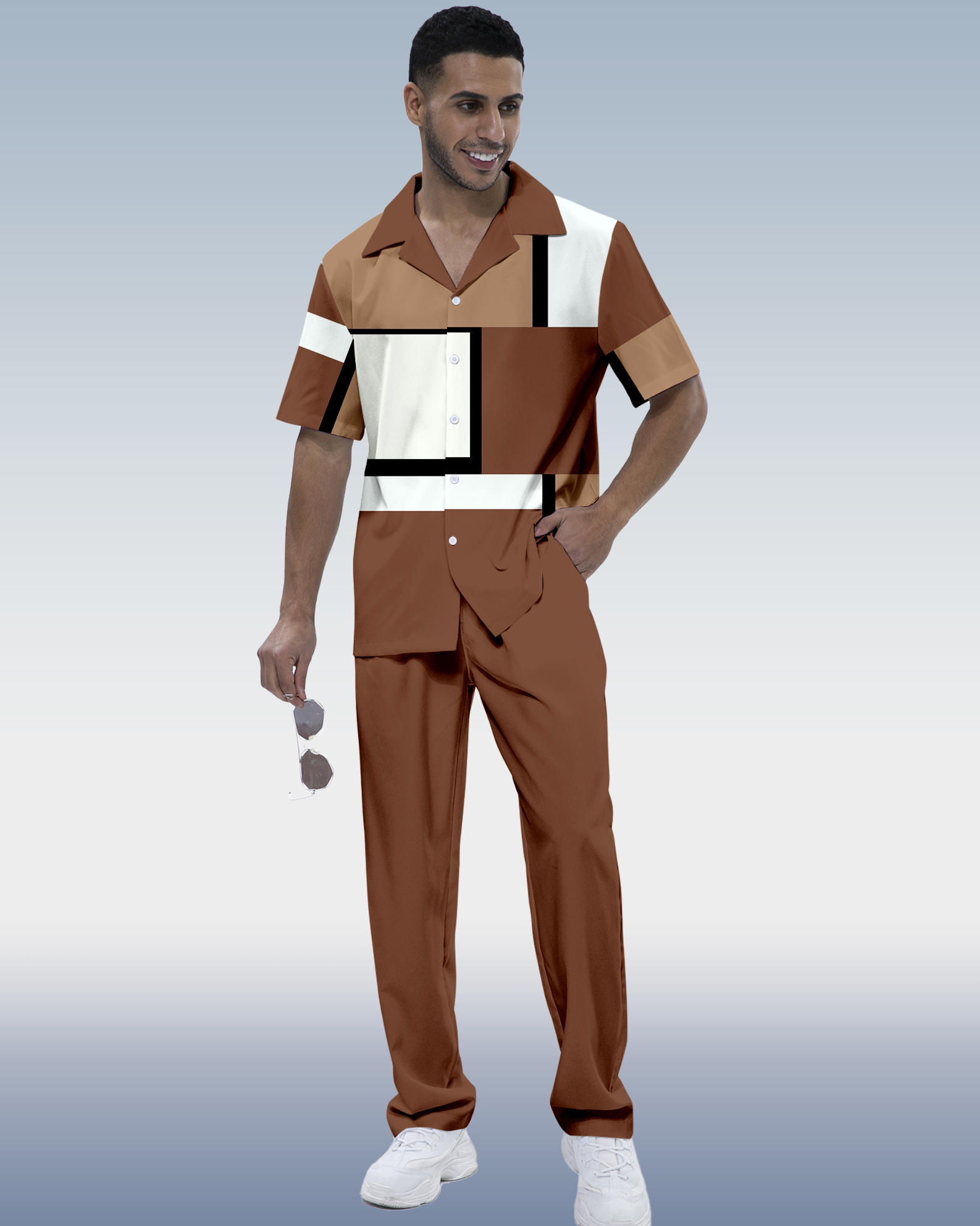 Camisa retro estampado de manga corta walking suit 897 para hombre