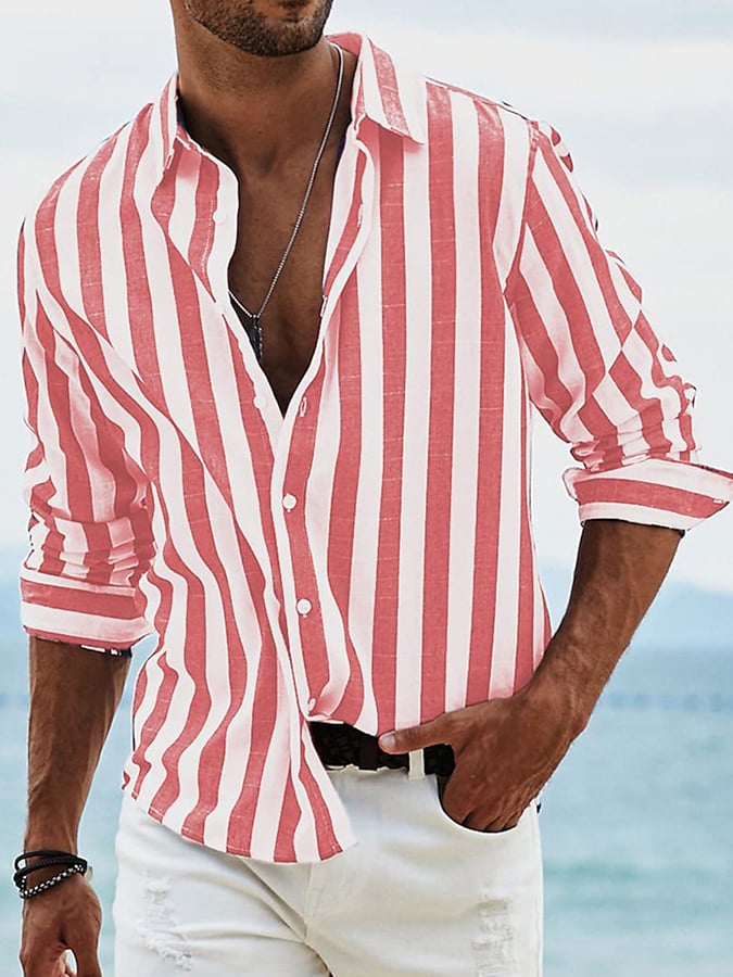 Camisa a rayas estampado de manga larga para hombre