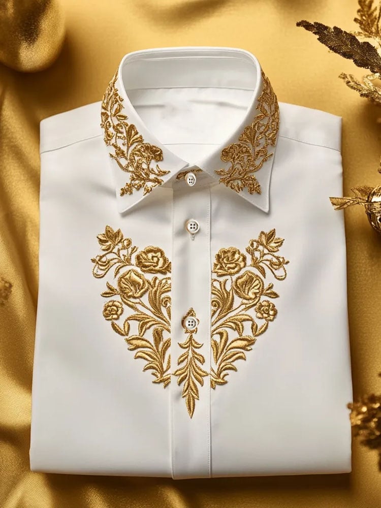 Camisa de lujo Romantic Contrast Color estampado de manga larga para hombre