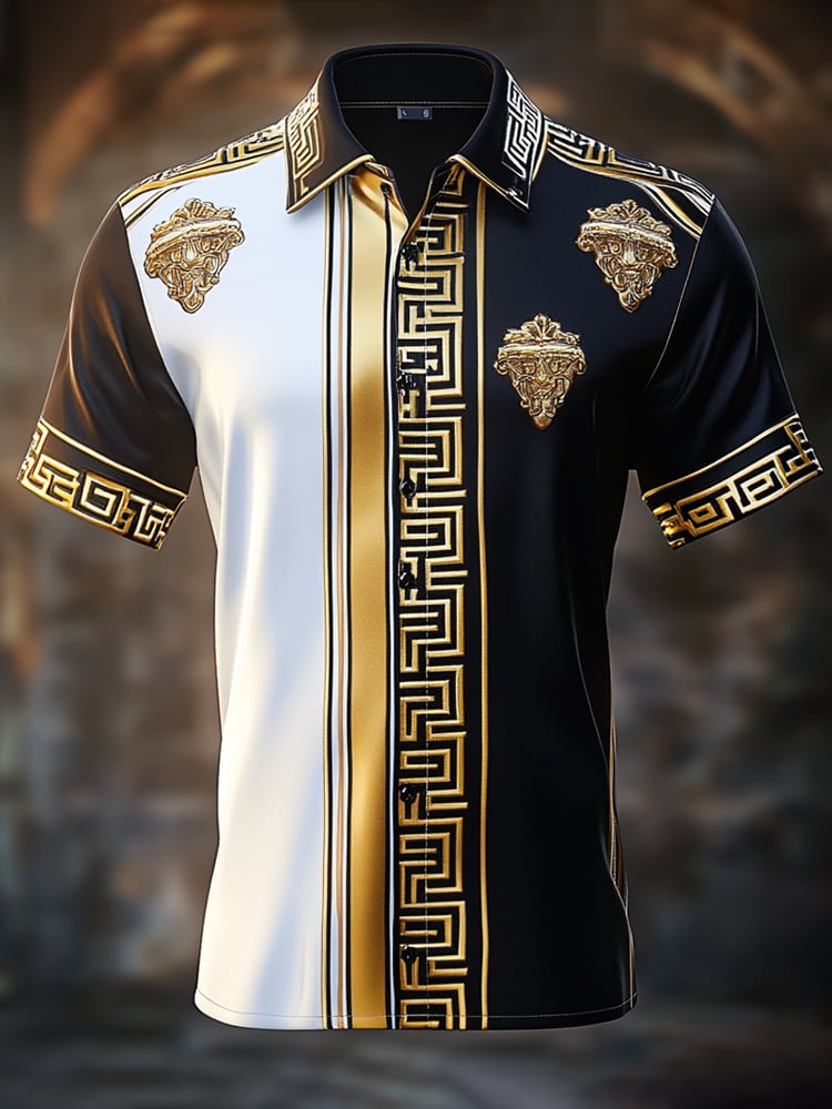 Camisa satén Luxe estampado de manga corta Button para hombre
