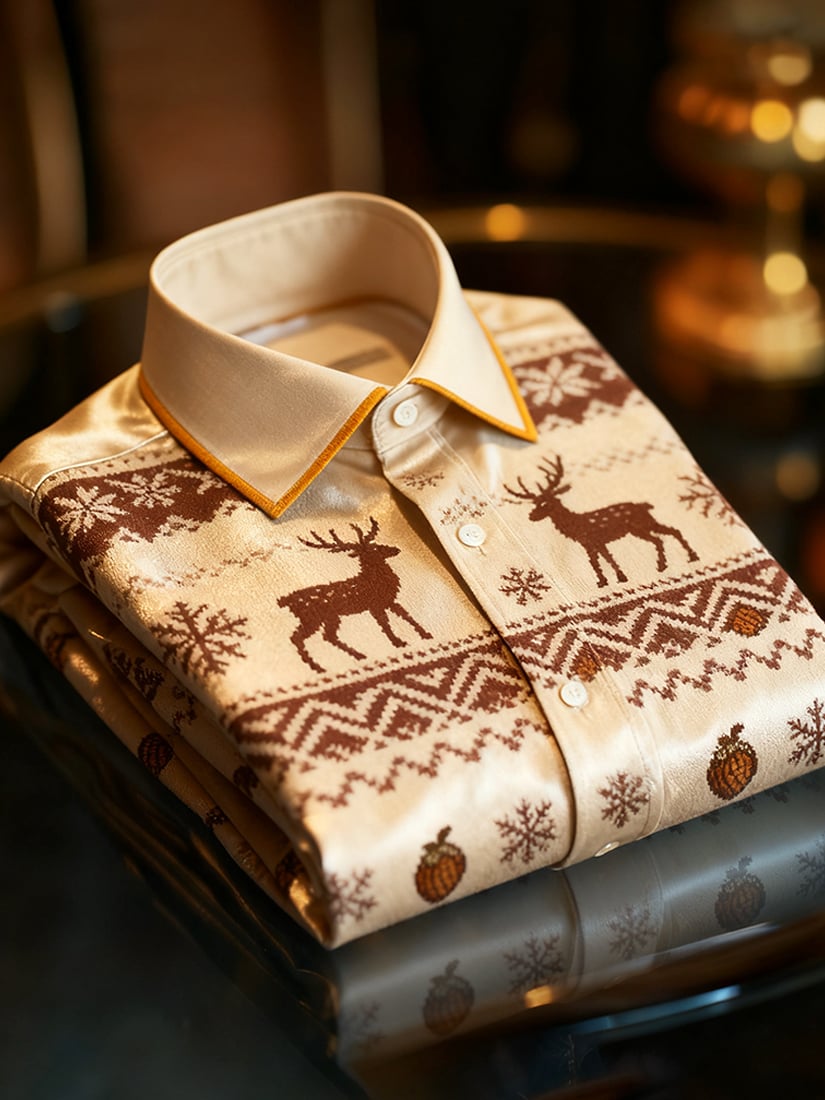 Camisa Christmas de manga larga con botones para hombre