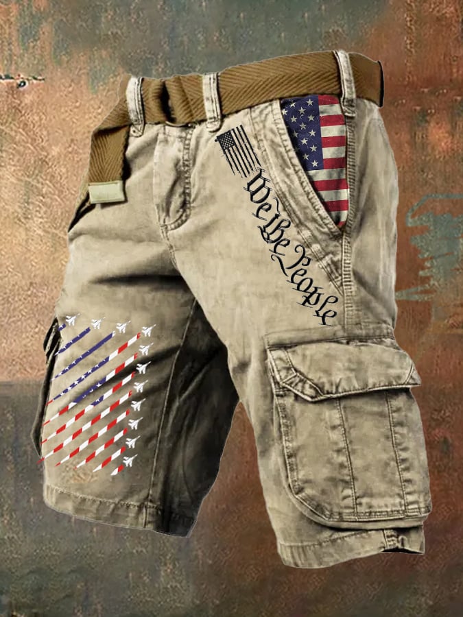 Shorts retro Flag Multi-bolsillo estampado para hombre