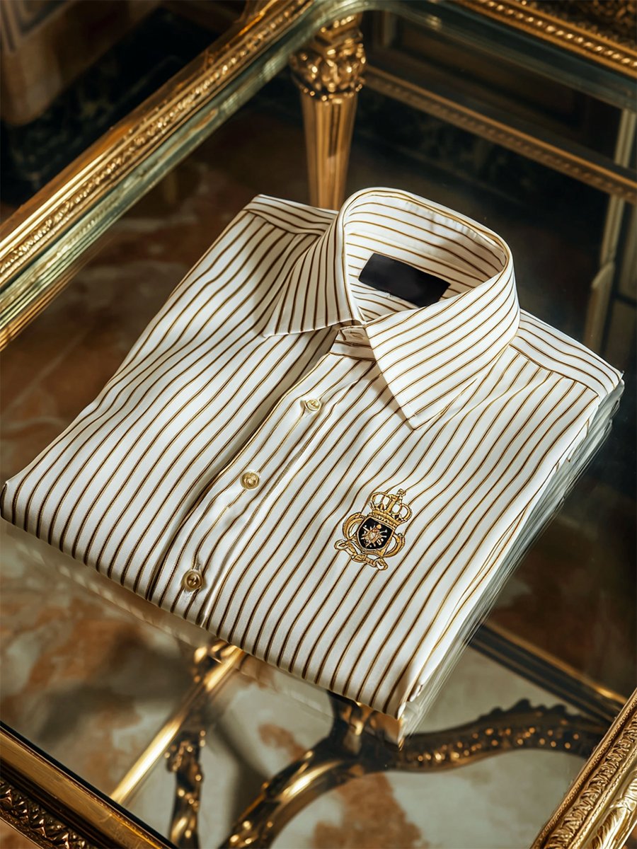 Camisa satén de lujo ejecutivo a rayas de manga corta Button para hombre