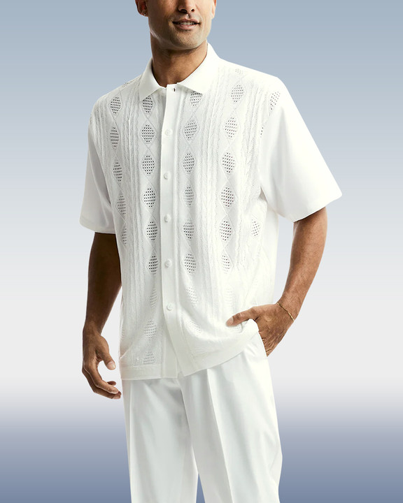 Rianmond White Textured tejido de manga corta Walking Suit 001 para hombre