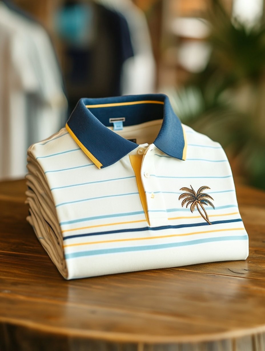 Camisa polo ejecutivo rayas Logo con botones de manga corta para hombre