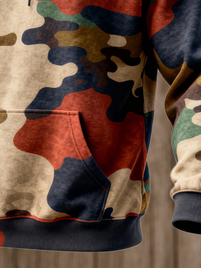 Sudadera retro desgastado en bloques de color estampado casual de manga larga para hombre