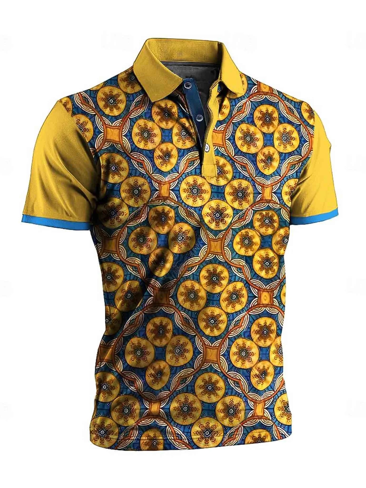 Camisa polo geométrico Tribal diseños Art estampado casual de manga corta