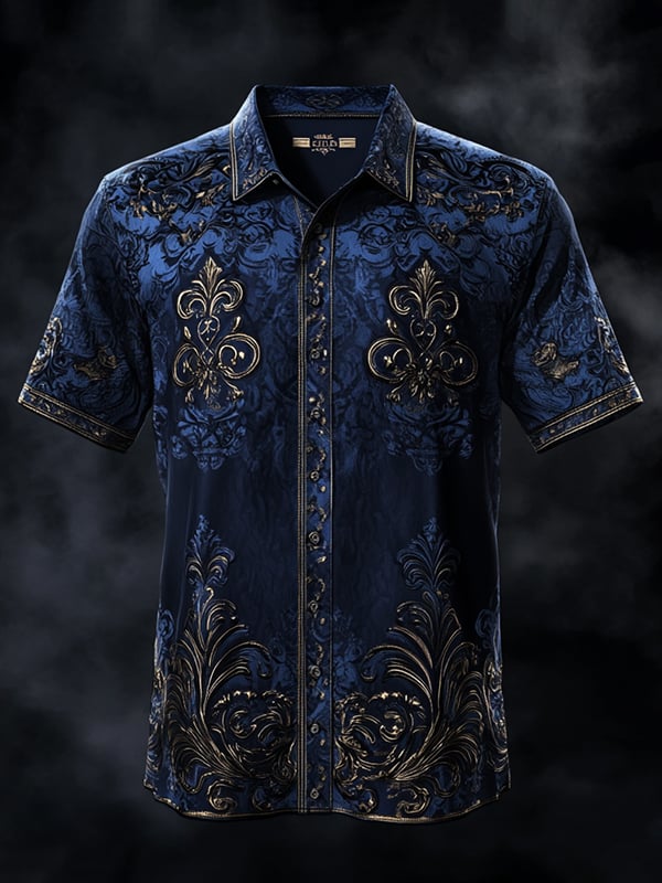 Camisa vintage Dark Baroque estampado de manga corta para hombre