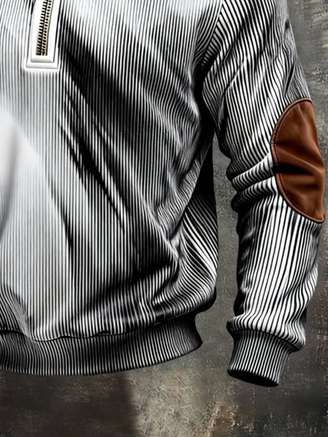 Sudadera retro en bloques de color estampado Color-Blocked con cierre para hombre