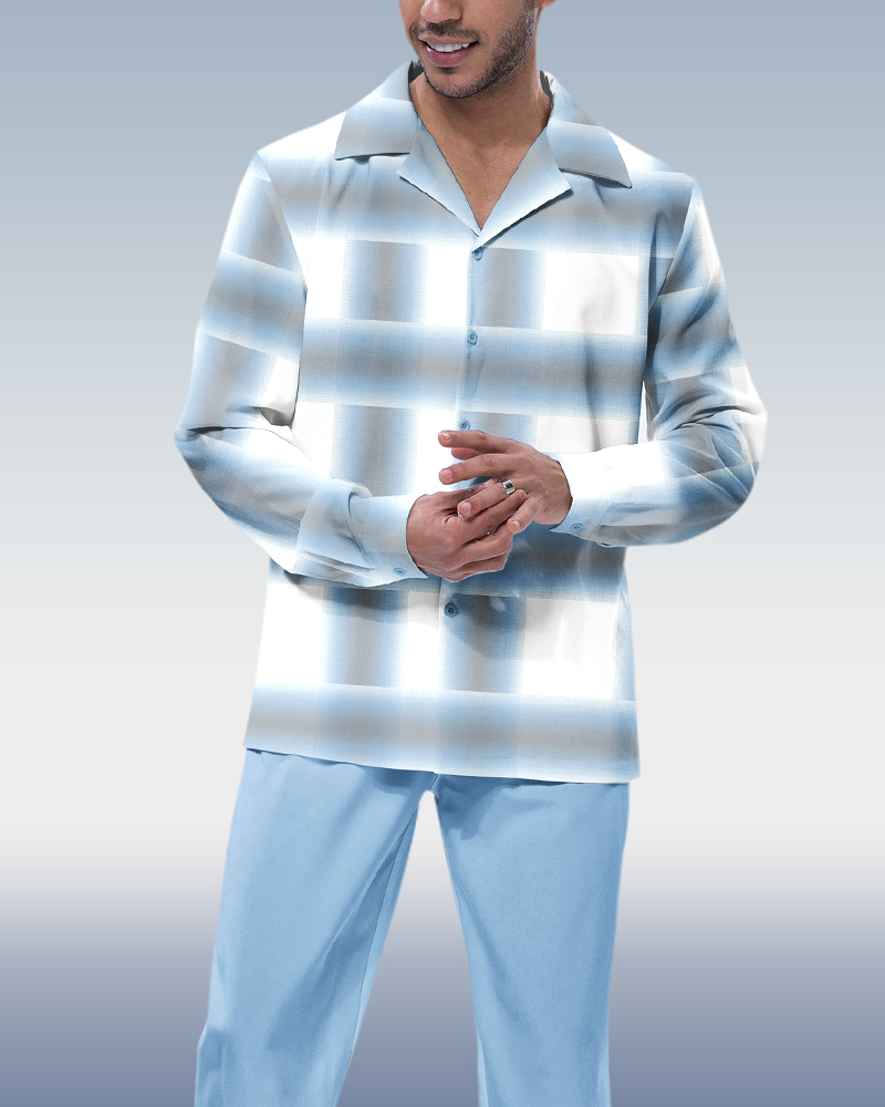 Suitmens Blue a cuadros de manga larga Walking Suit para hombre