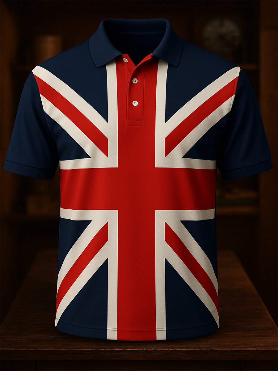 Camisa polo ejecutivo casual Union Jack Button de manga corta para hombre