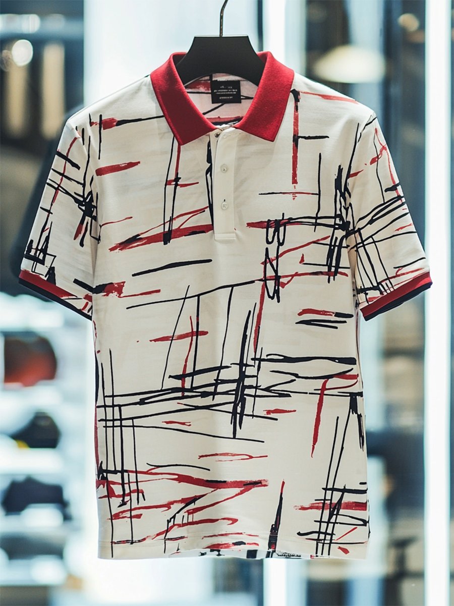 Camisa polo ejecutivo casual Bauhaus estampado Button de manga corta para hombre
