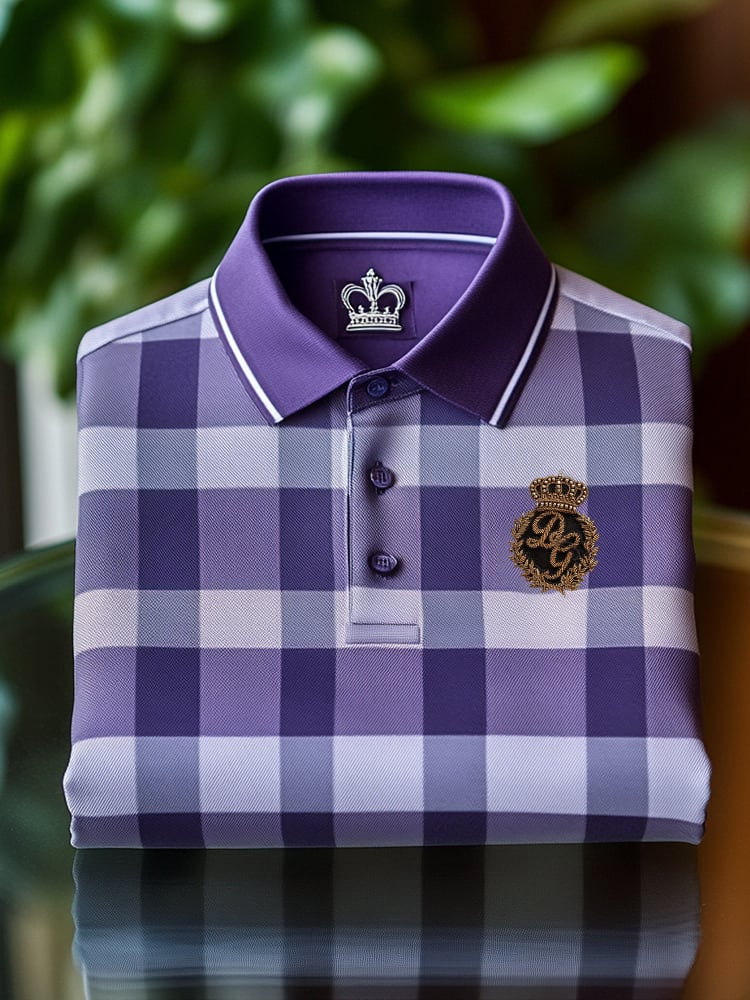 Camisa polo clásico ejecutivo Check Logo Button de manga corta para hombre