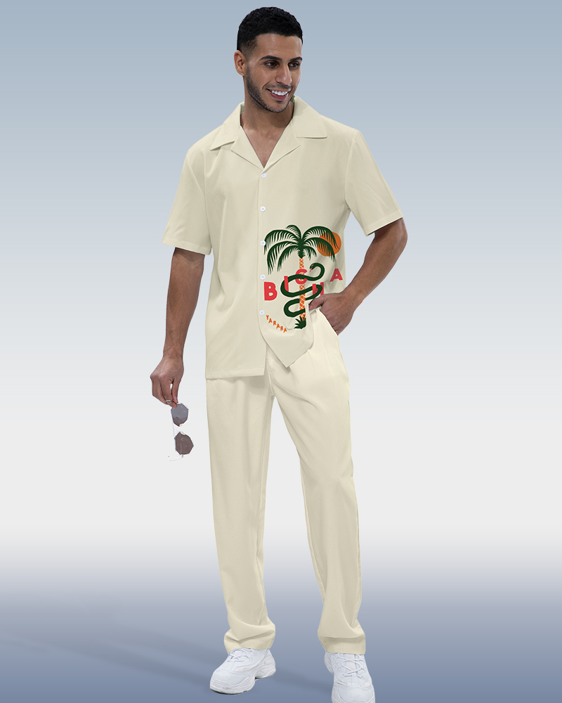 Camisa Rianmond casual estampado de manga corta Walking Set 387 para hombre