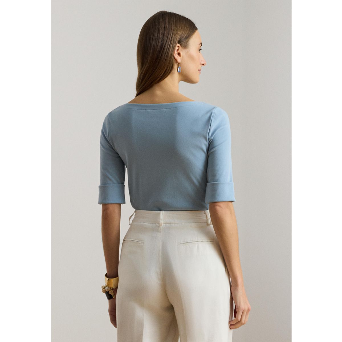 Petite Stretch Cotton Boat Neck T-Shirt - 2