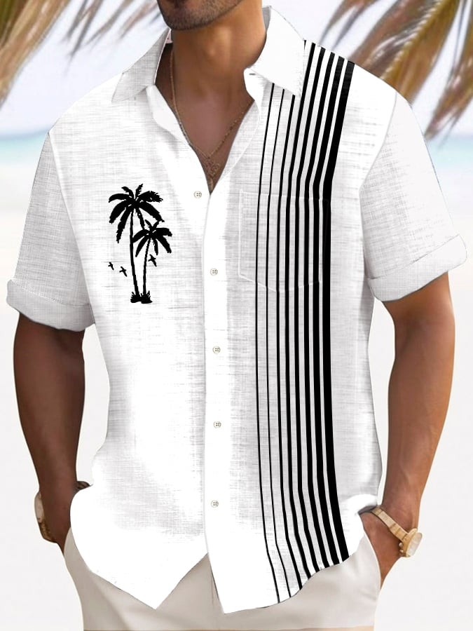 Camisa Art Hawaiian de manga corta Pockets para hombre