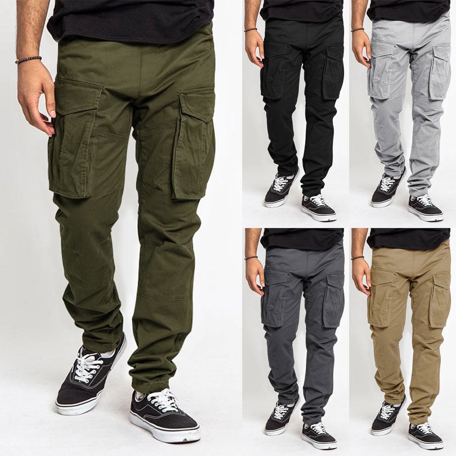 Pantalón de color sólido Multi bolsillo casual Cargo para hombre