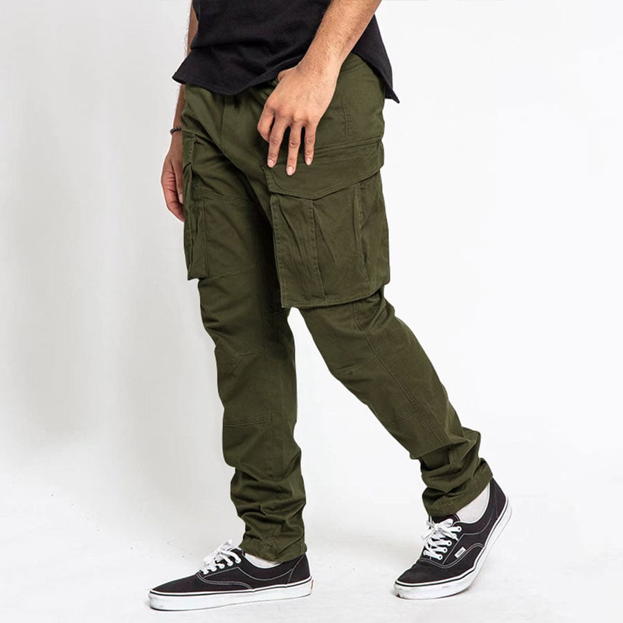 Pantalón de color sólido Multi bolsillo casual Cargo para hombre