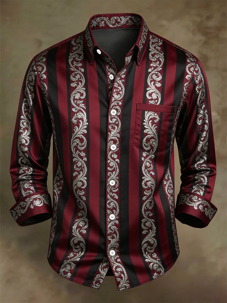 Camisa retro ejecutivo casual Baroque a rayas de manga larga para hombre