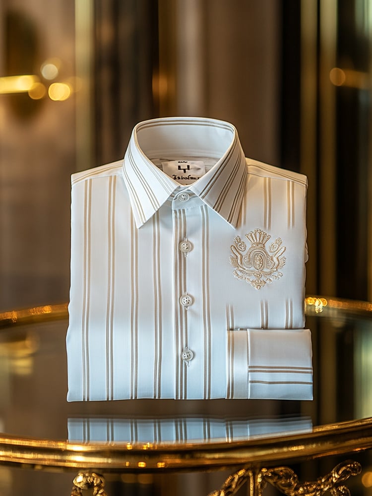 Camisa ejecutivo casual a rayas Logo solapa de manga corta para hombre