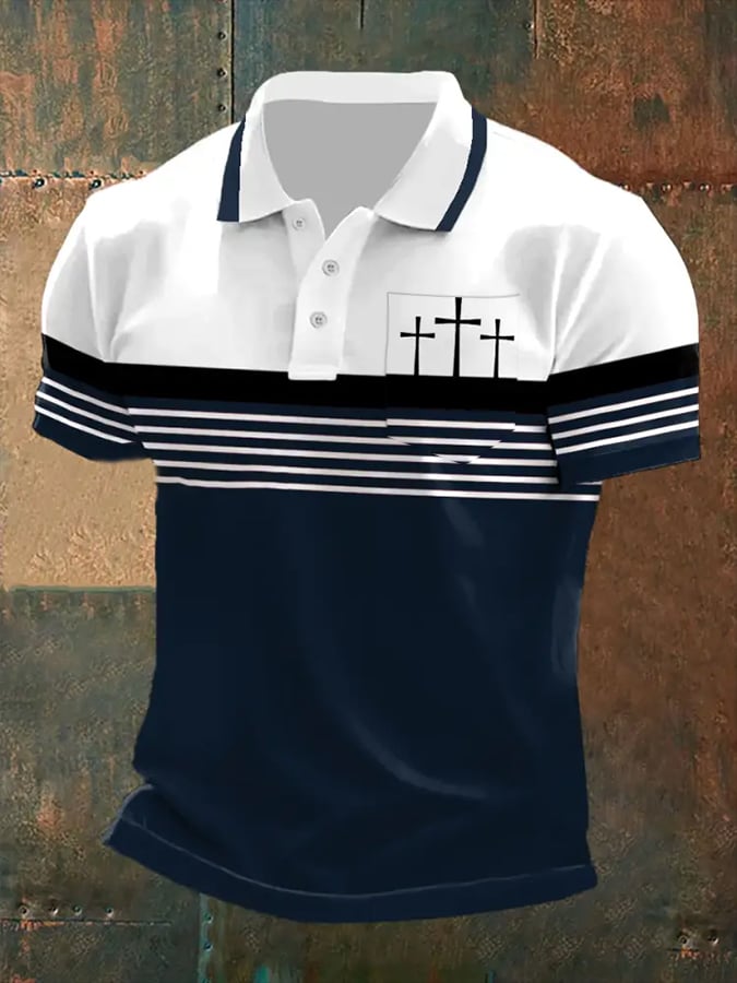 Camisa polo retro Faith casual estampado With bolsillo para hombre