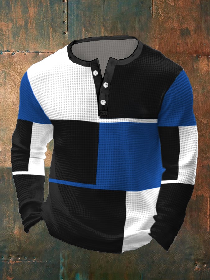 Casual Contrast Waffle Henley para hombre