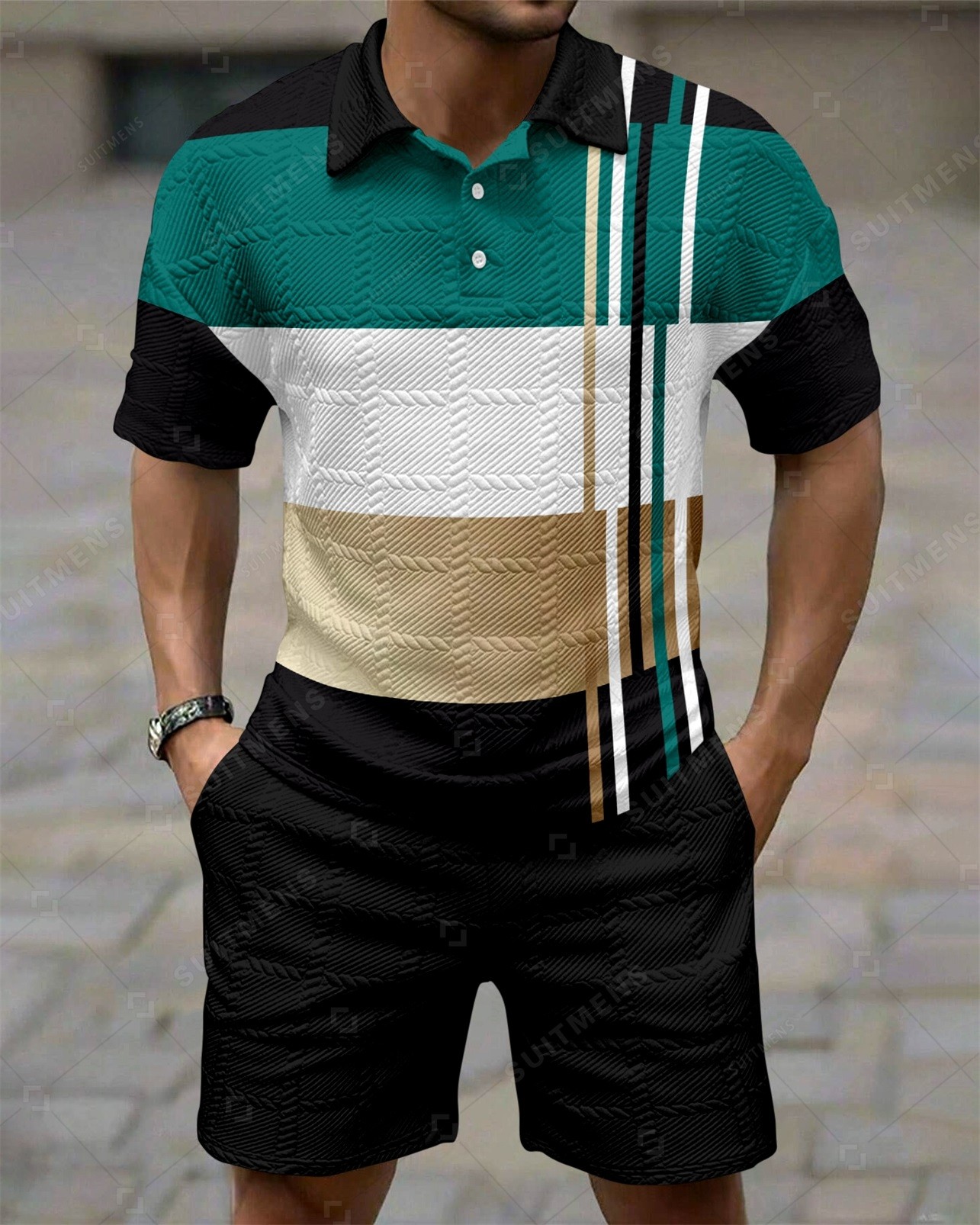 Camisa polo Colorblock Simple Texture Summer Set 259 para hombre