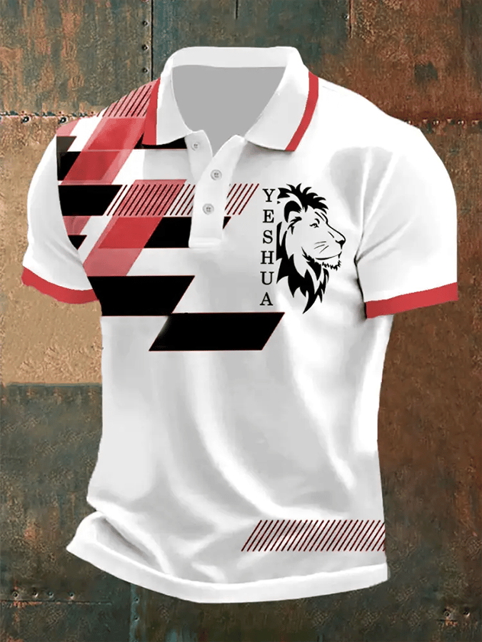 Camisa polo retro Faith casual estampado para hombre