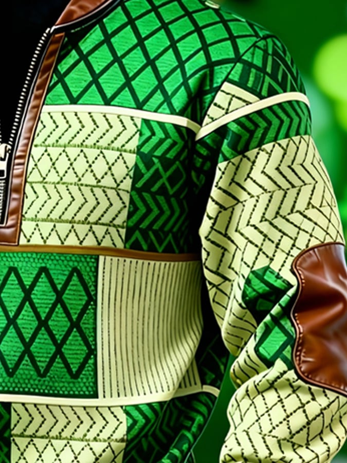 Sudadera (Detachable Shamrock Brooch Included) casual St. Patrick's Day Color-Block Half-Zip Stand-cuello de manga larga para hombre